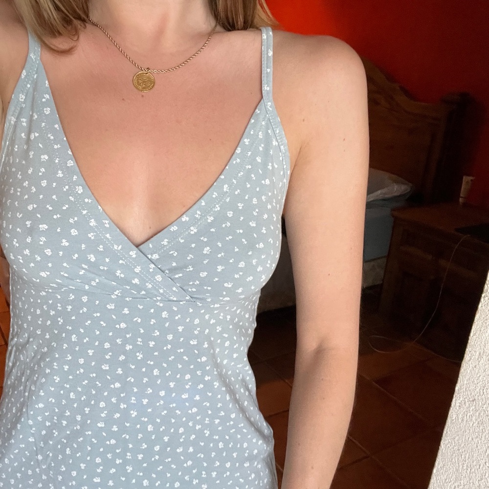 NWOT Brandy Melville Amara Light Blue White Floral Print Mini Dress Size S